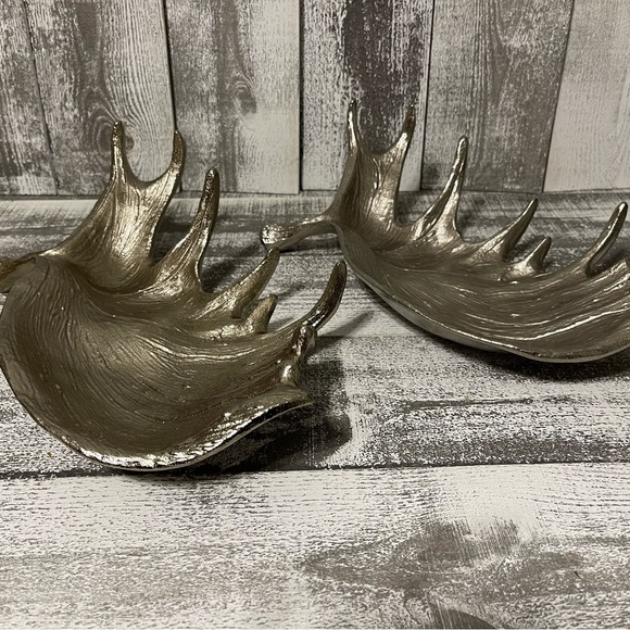 Two Threshold Elk Or Moose Antlers Silver Tone Metal - Picture 3 of 14